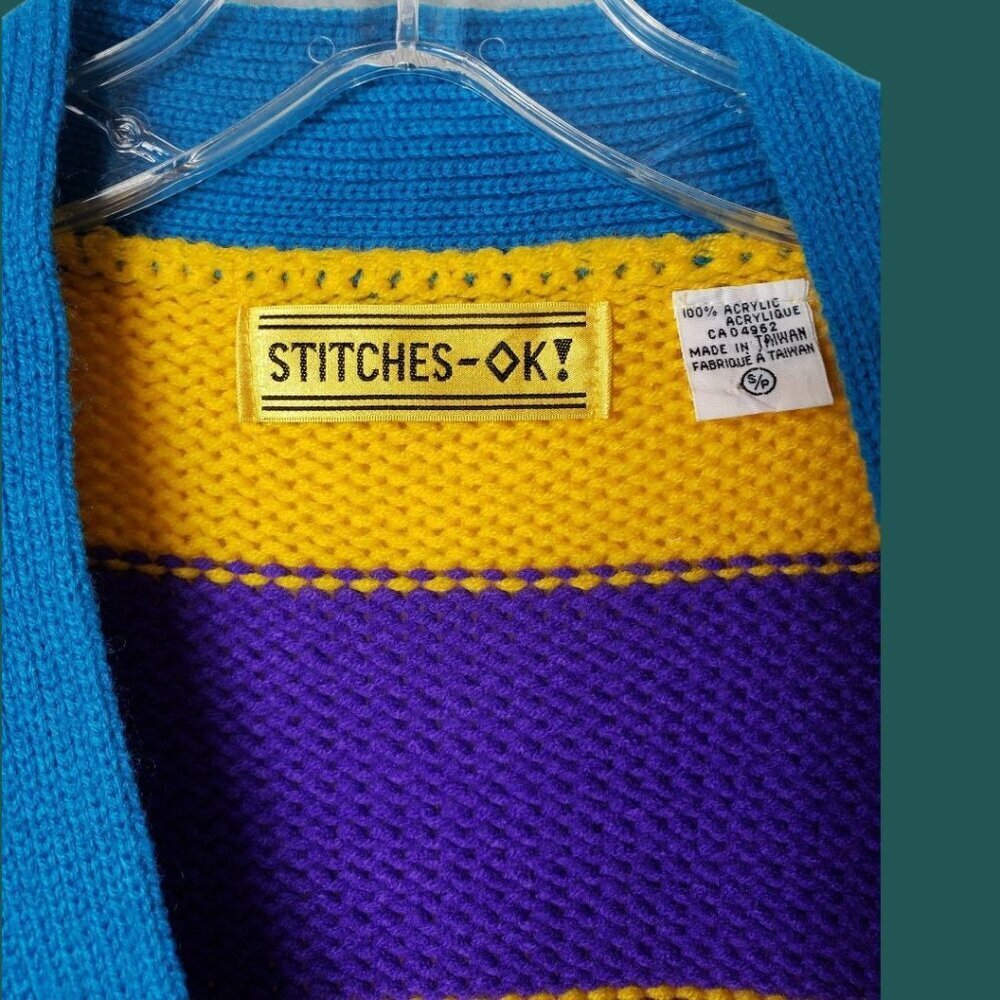 Stitches-Ok Vtg Striped Cardigan Sweater With Pockets  Multicolor Small Petite - Picture 3 of 8